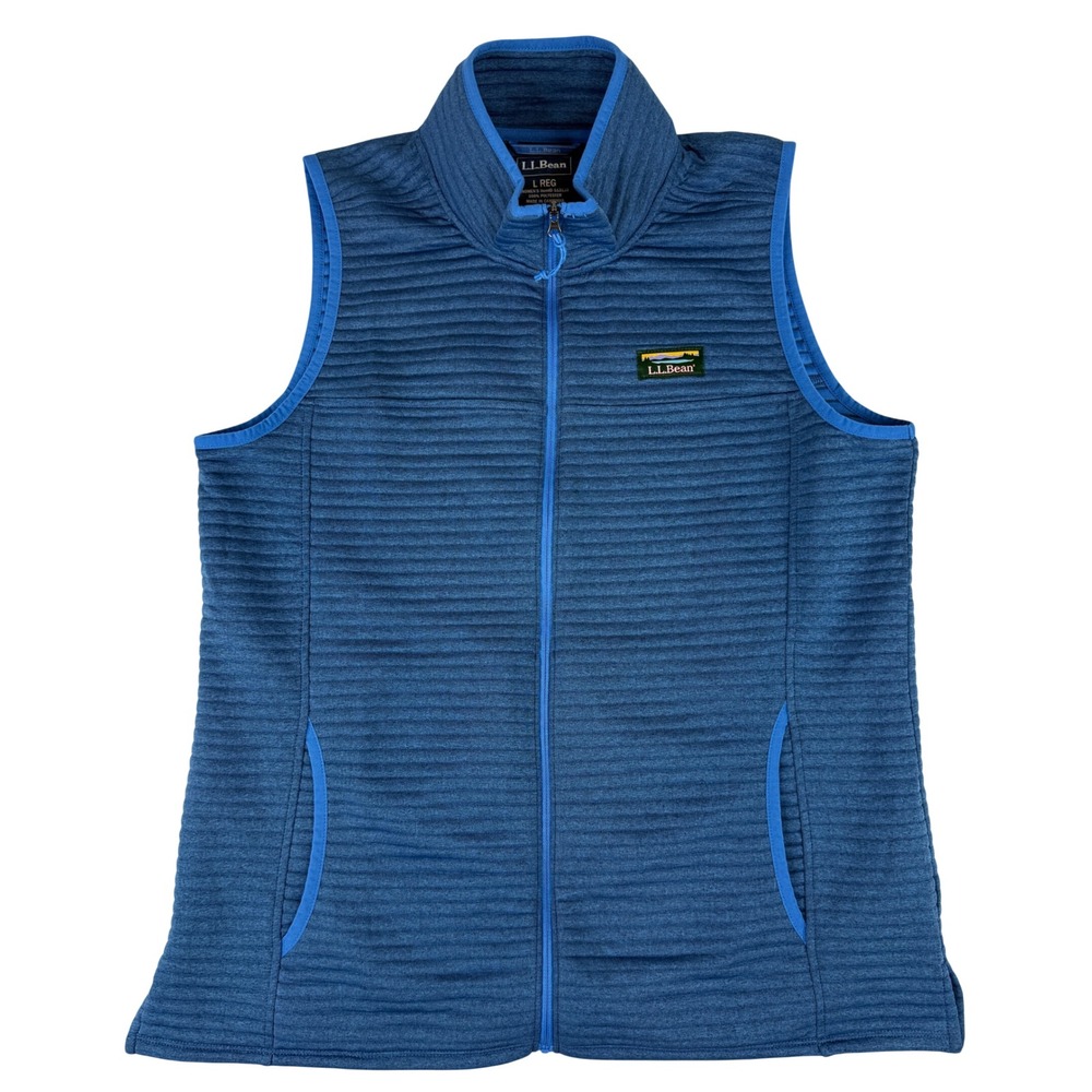 L.L. Bean Airlight Knit Vest Women Large Blue Quilted Full Zip 513118